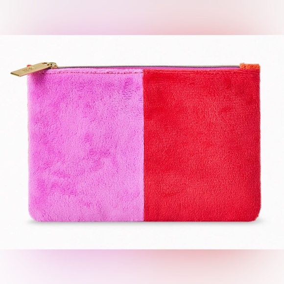 IPSY Dec 2022 Glam Makeup Bag Red Pink Velour Block Pattern Lined New - Picture 1 of 1